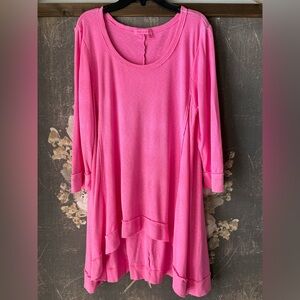 Hot pink Fresh Produce high low boho tunic top one size 3/4 sleeves